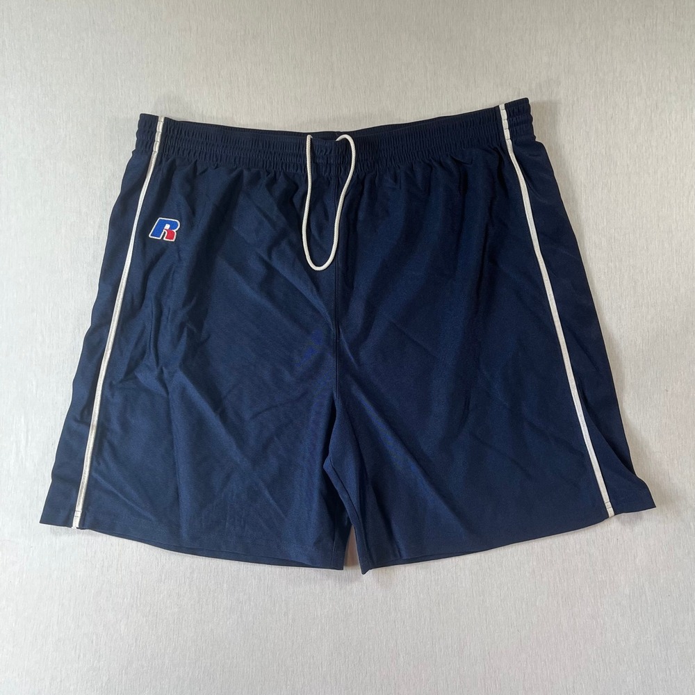 Vintage Russell Athletic Shorts Mens 2XL XXL Navy Blue Track Nylon Drawstring
